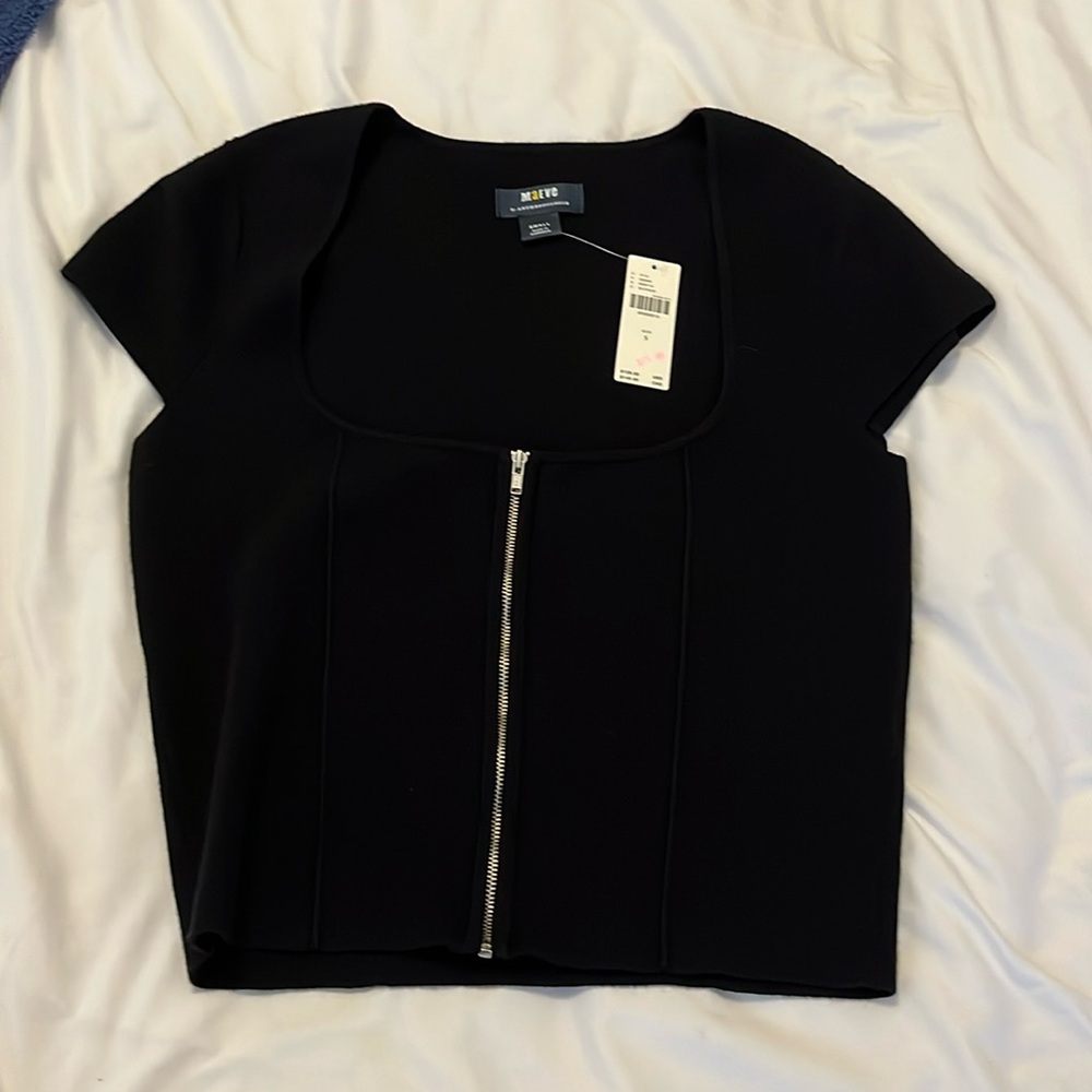 NWT Maeve by Anthropologie short sleeve zip up top